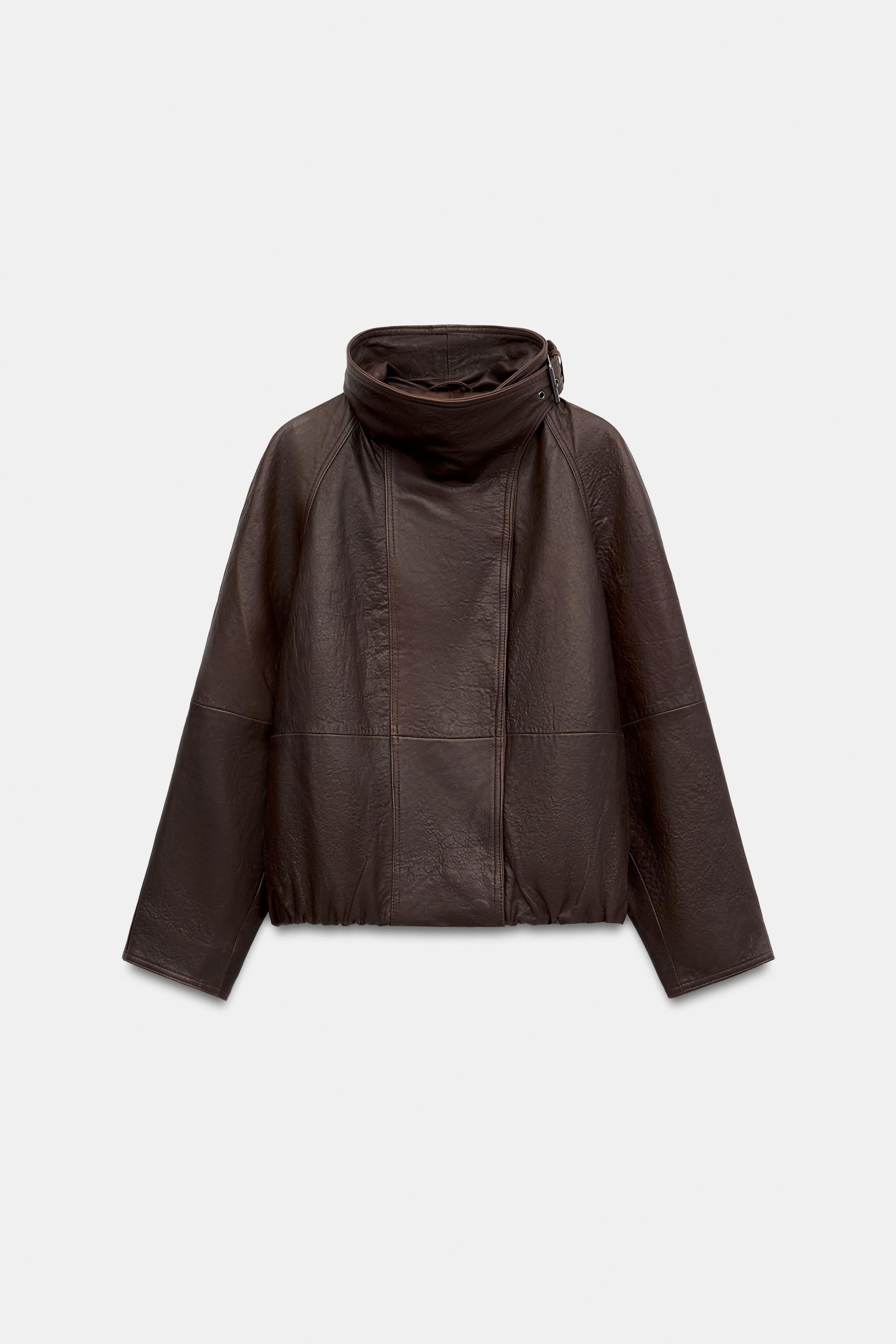 100% LEATHER STAND-COLLAR JACKET ZW COLLECTION