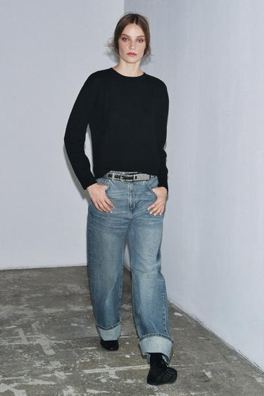 100% EXTRA-SOFT WOOL JUMPER WITH LONG SLEEVES - Black by Zara