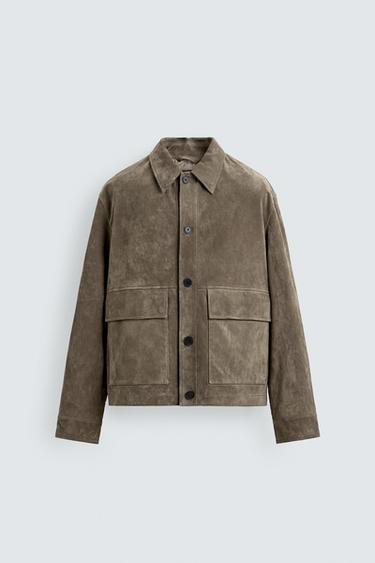 CROPPED FIT SPLIT SUEDE OVERSHIRT - Mink by Zara