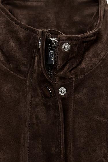SUEDE LEATHER BOMBER JACKET WITH POCKETS - Brown marl by Zara