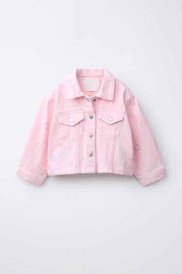 BLOUSON EN SERGÉ CŒURS BRODÉS - Rose de Zara