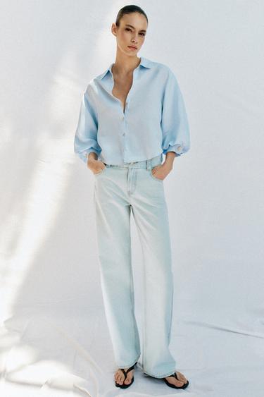 KOŠILE Z LNĚNÉ SMĚSI S BALONOVÝM RUKÁVEM - Nebeská modrá od Zara