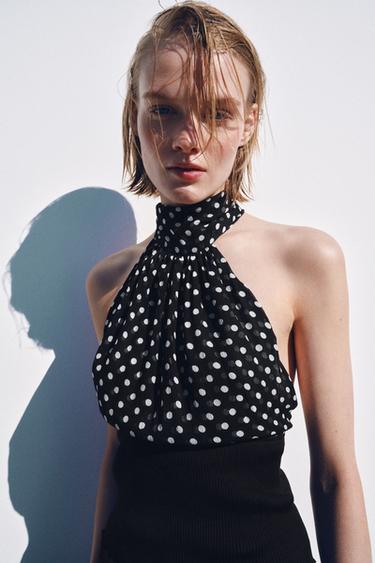 TOP HALTER À POIS - Blanc / Noir de Zara - Image 3