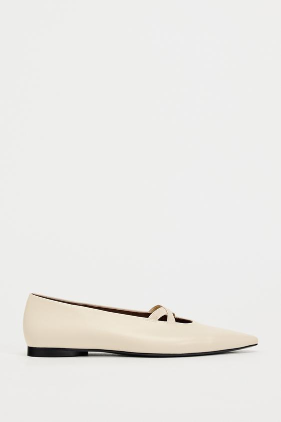 BALLET FLATS WITH CRISS-CROSS STRAPS - Ecru White | ZARA Thailand