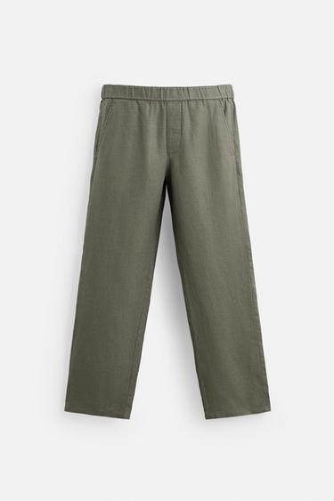Zara LINEN PANTS IN 100% LINEN - Dark khaki