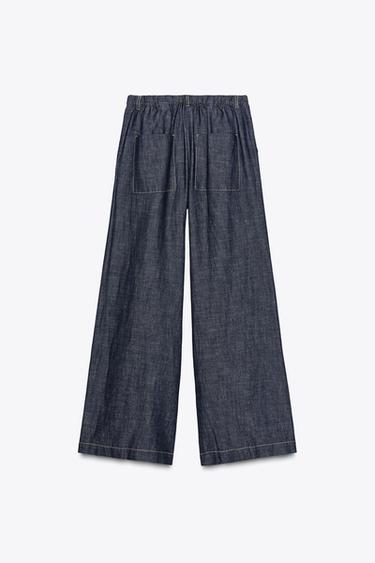 PANTALON LARGE AVEC LIN - Indigo de Zara - Image 7