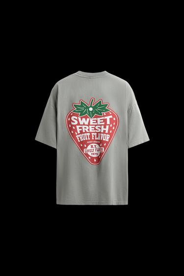 WASHED CONTRAST PRINT T-SHIRT - Dark grey by Zara - Image 0