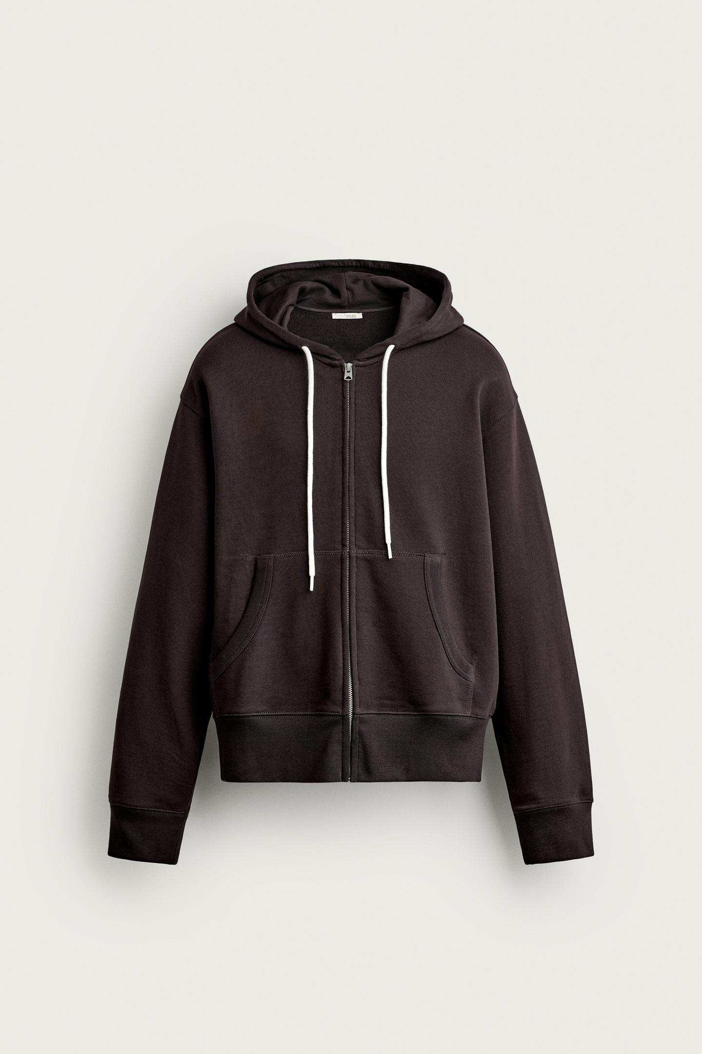Мужское худи Zara Regular Fit Zip-Up, цвет: Тёмный антрацитовый — фото 6