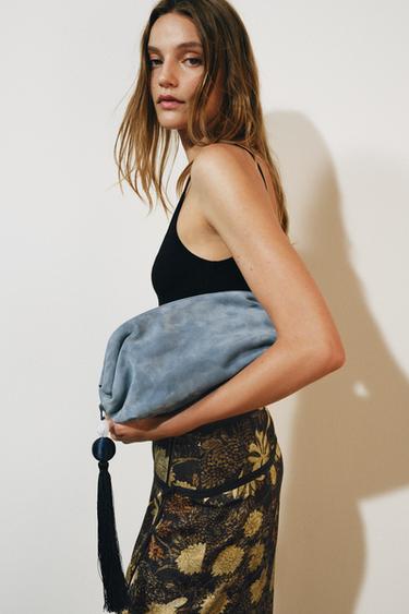 Zara SUEDE CLUTCH BAG - Blue - Image 0