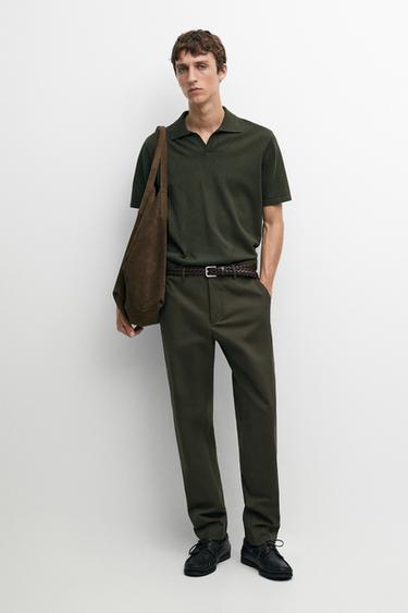 Zara Cotton blend slim fit pants - Khaki - Image 0