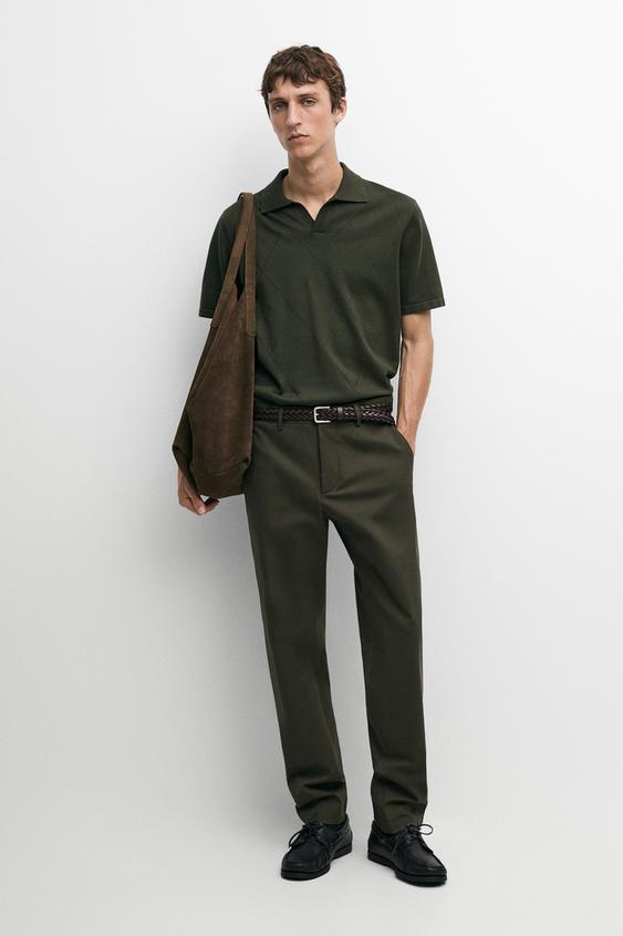 Zara Cotton blend slim fit pants - Khaki - Image 0