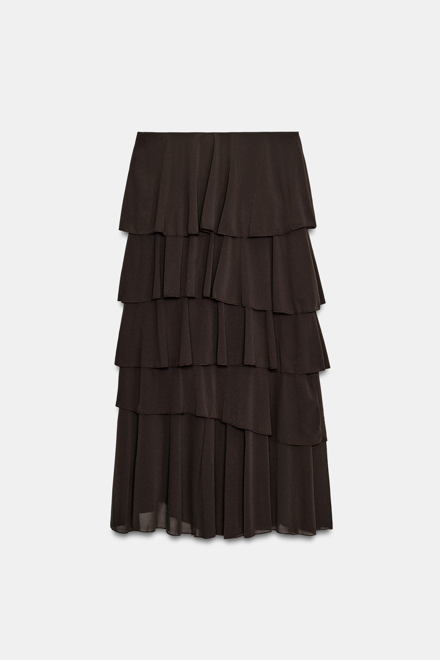 Женская юбка Zara Ruffled MIDI, цвет: Тёмный коричневый — фото 10