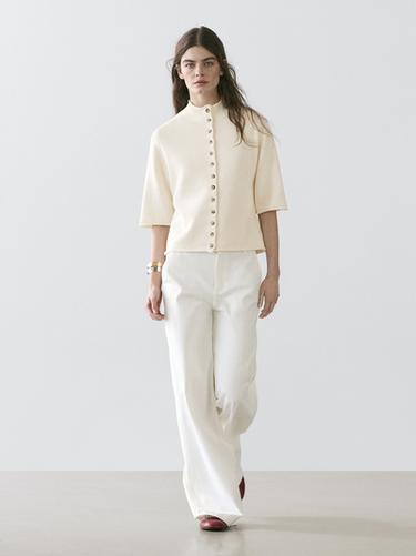 Zara Knit cardigan with elbow-length sleeves - Ecru