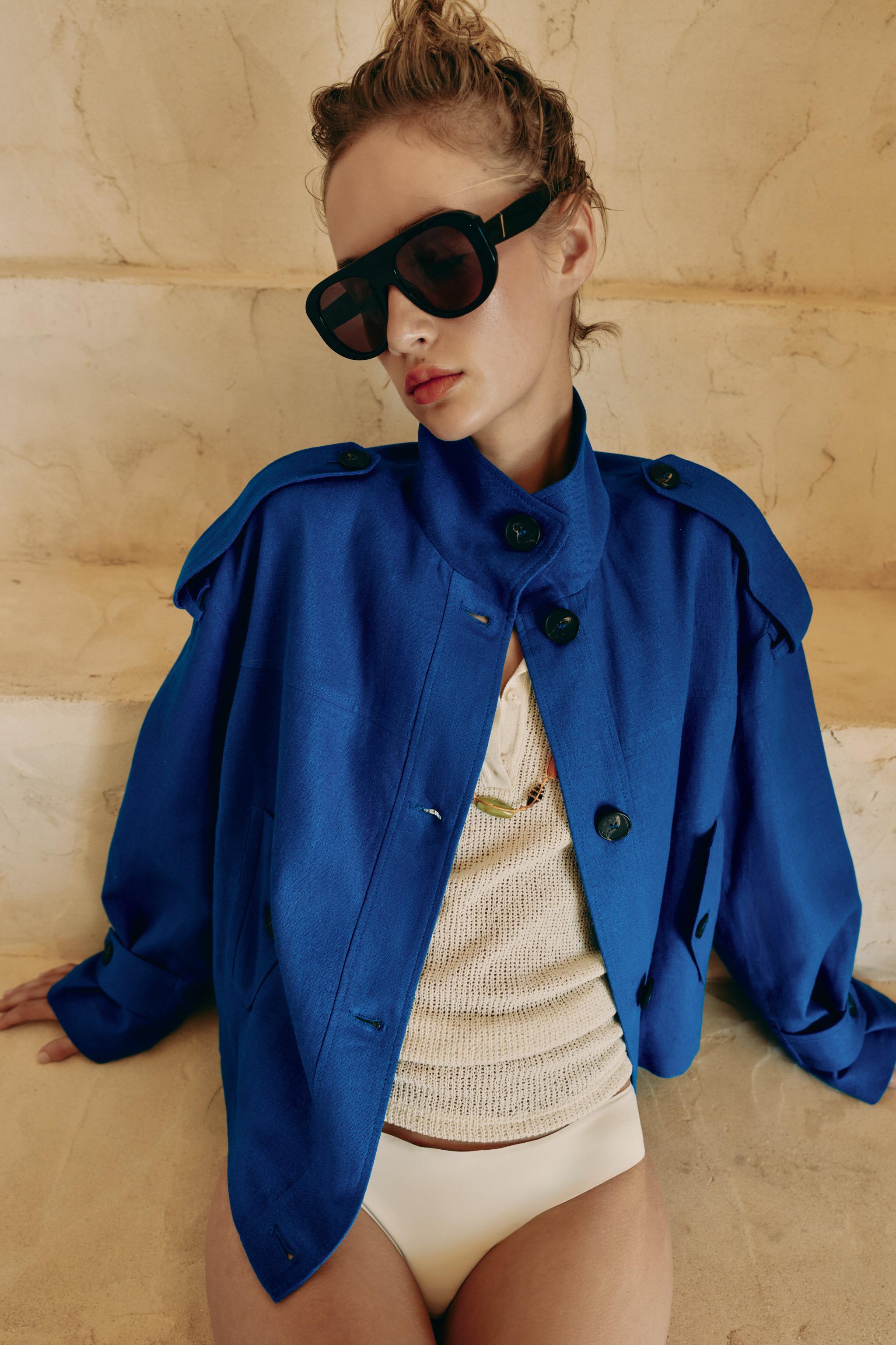 HIGH COLLAR LINEN JACKET