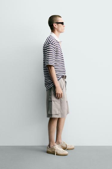 EMBROIDERED STRIPED JACQUARD POLO SHIRT - Blue/White by Zara - Image 3