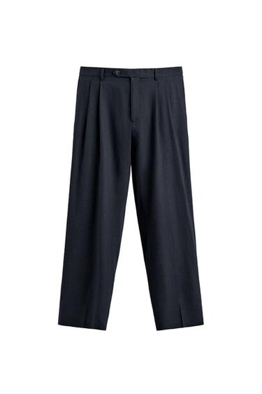 Zara NABRANE PANTALONE OPUŠTENOG KROJA OD 100% VUNE – mornarsko plava
