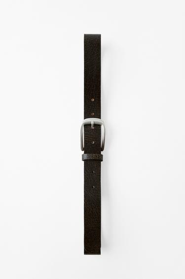 Zara CRACKLED EFFECT 100% LEATHER BELT - Brown