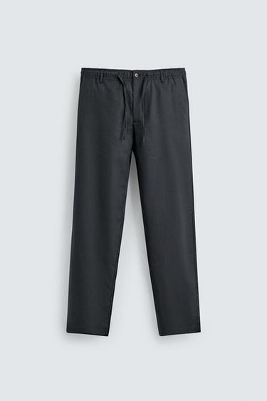 RELAXED FIT COTTON/LINEN TROUSERS - Navy blue by Zara