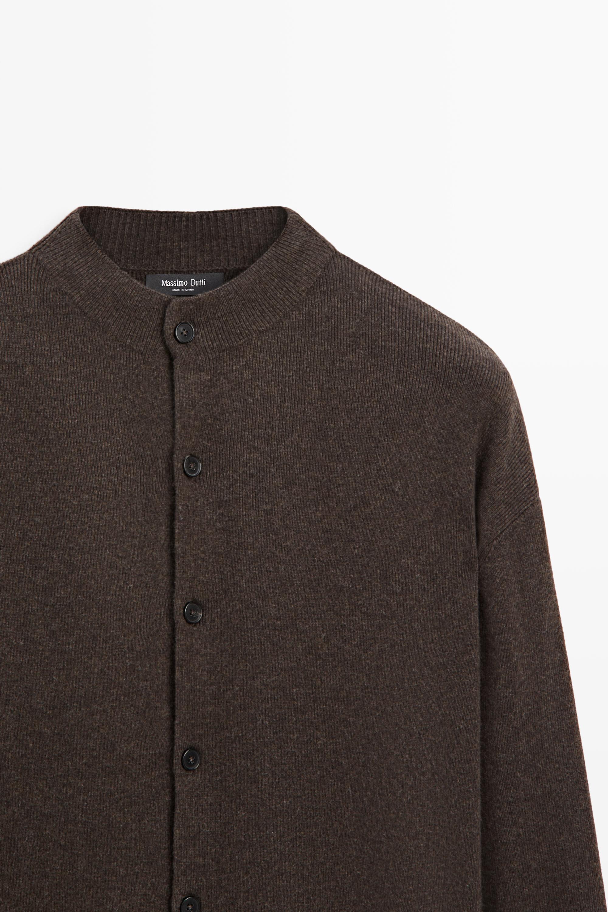 Mock-neck knit cardigan with button detail
