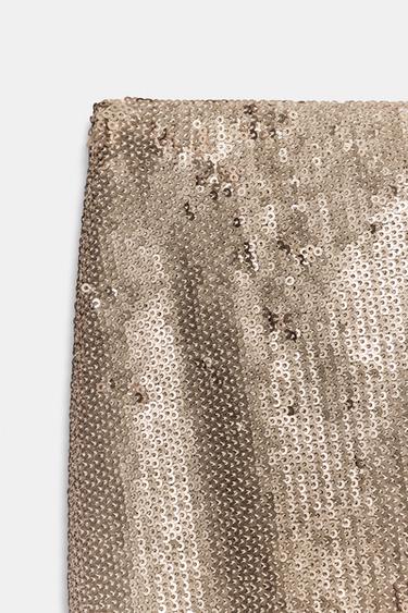 JUPE MIDI PAILLETTES ZW COLLECTION - Beige de Zara - Image 6