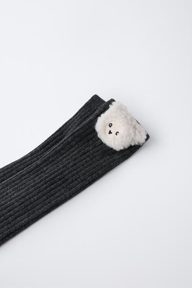 Zara LONG RIBBED SOCKS WITH ANIMAL DETAIL - Anthracite grey