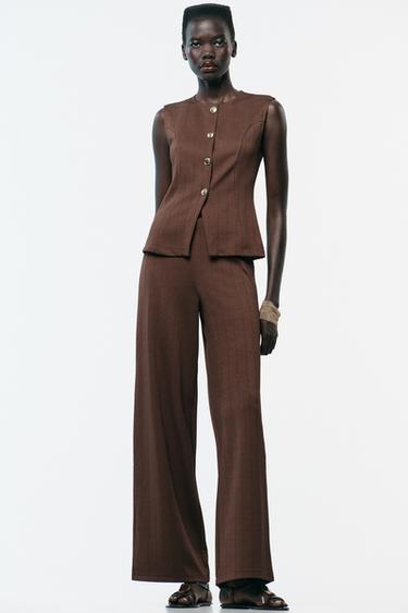 Zara TWILL BUTTON VEST TOP - Brown - Image 0