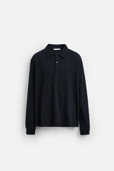 LINEN/COTTON POLO SHIRT - Navy blue by Zara