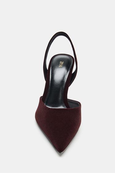 VELVET EFFECT HIGH-HEEL SLINGBACK SHOES - Burgundy Red by Zara