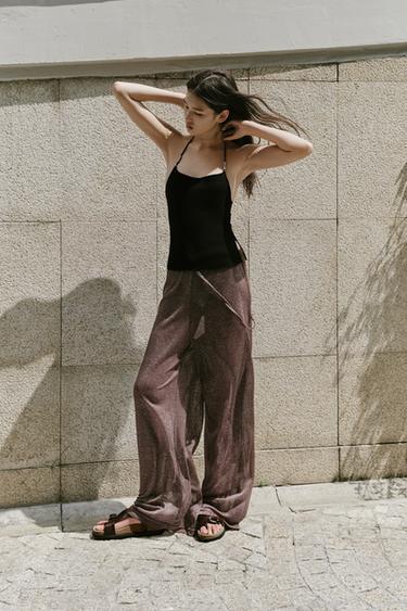 Zara 金屬紗線 Palazzo 長褲 - 青銅色