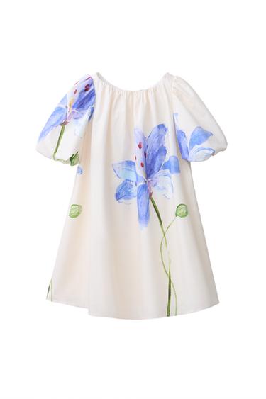 OBLEKA S CVETLIČNIM POTISKOM - Ekru barva od Zare