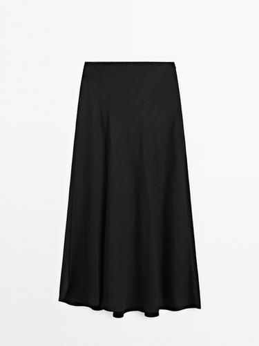 Zara Flowing satin midi skirt - Black - Image 0