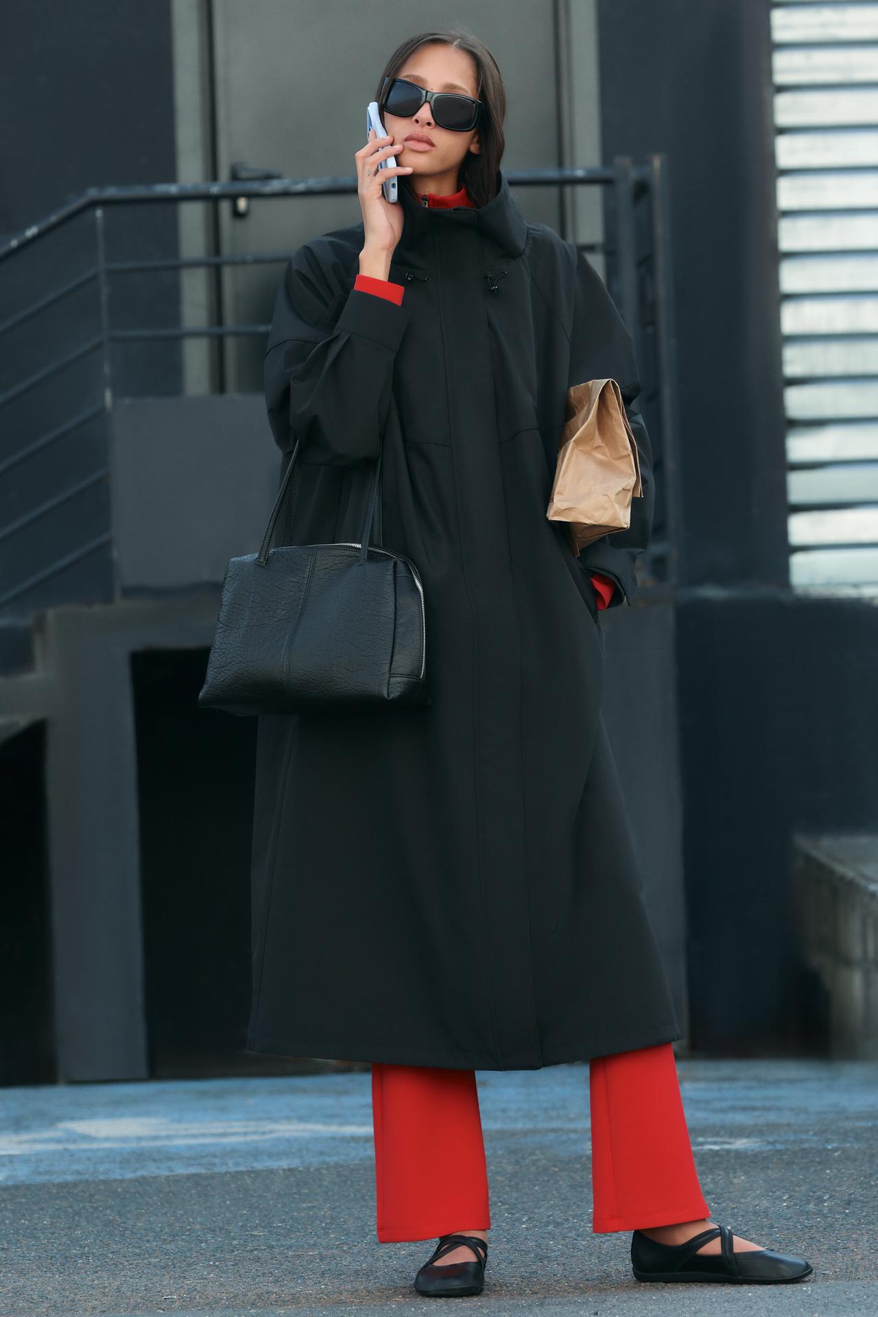 WATER-REPELLENT WINDPROOF LONG JACKET — Black