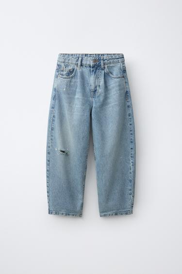RIPPED BALLOON FIT JEANS - Blue by Zara