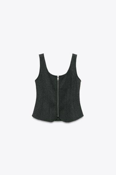 Zara 拉鍊毛氈紋理上衣 - 斑紋灰色