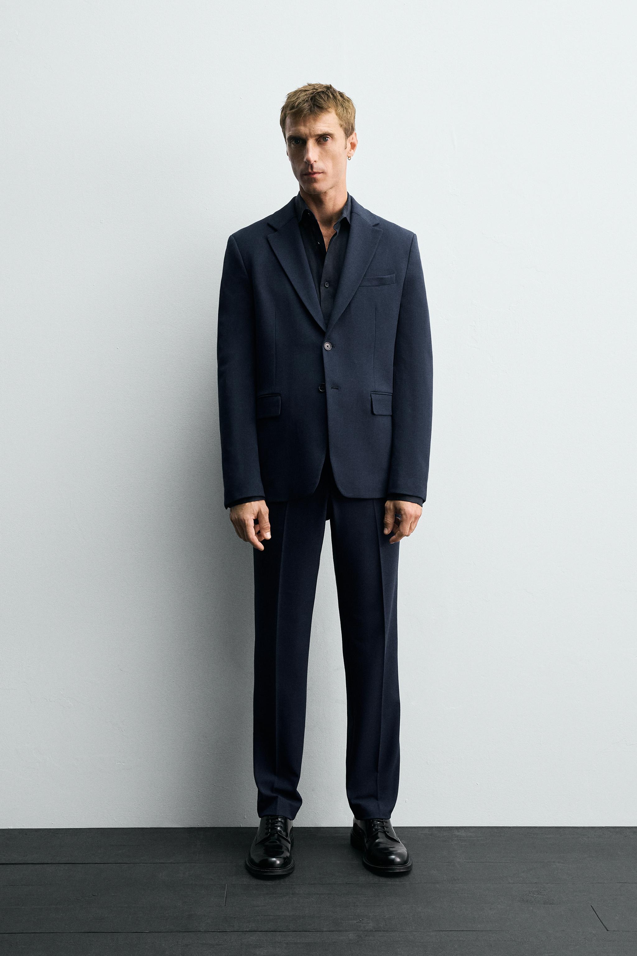 ZARA ザラ　ネイビー ウール混紡 スーツ セットアップ ZARA ザラ スーツ セットアップ ネイビー EU 48 - メルカリ