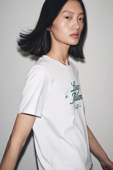 T-SHIRT INSCRIPTION - Blanc / Vert de Zara - Image 4