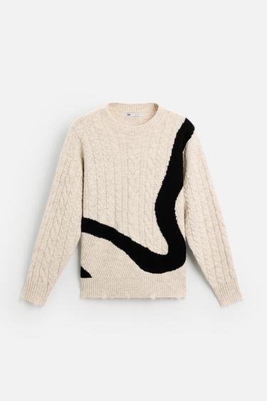 ABSTRACT JACQUARD CABLE-KNIT SWEATER - Ecru by Zara