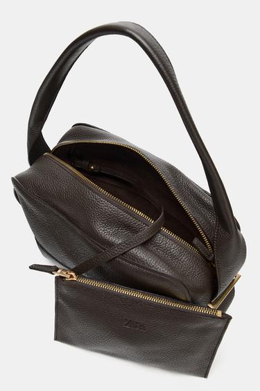 LEATHER SHOULDER BAG - Brown by Zara