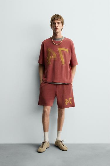 Zara 學院風開放式紋理百慕達短褲 - 紅色 - 圖片 0