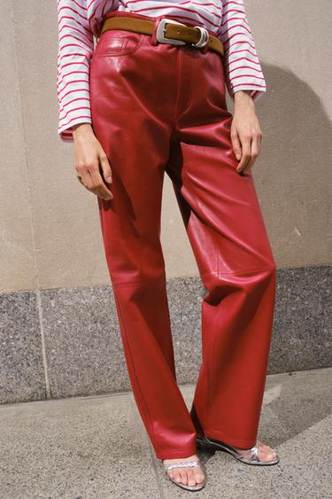 ZW COLLECTION LIMITED EDITION 100% LEATHER TROUSERS - Red by Zara