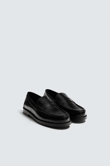 LEATHER PENNY LOAFERS - Black by Zara