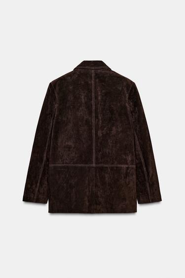 100% LEATHER STRAIGHT BLAZER - Brown de Zara - Image 10