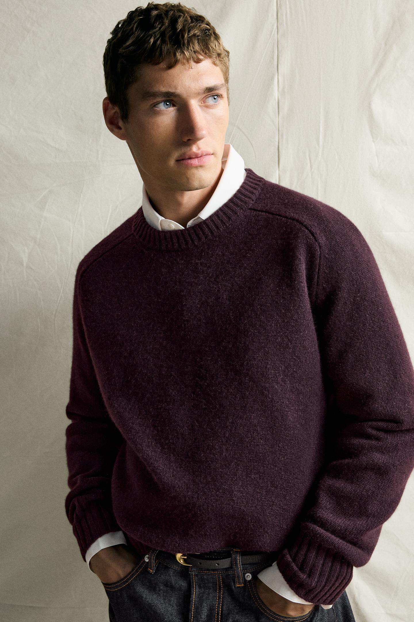 Мужской свитер Zara 100% Cashmere Regular Fit Jumper, цвет: Сливовый — фото 5