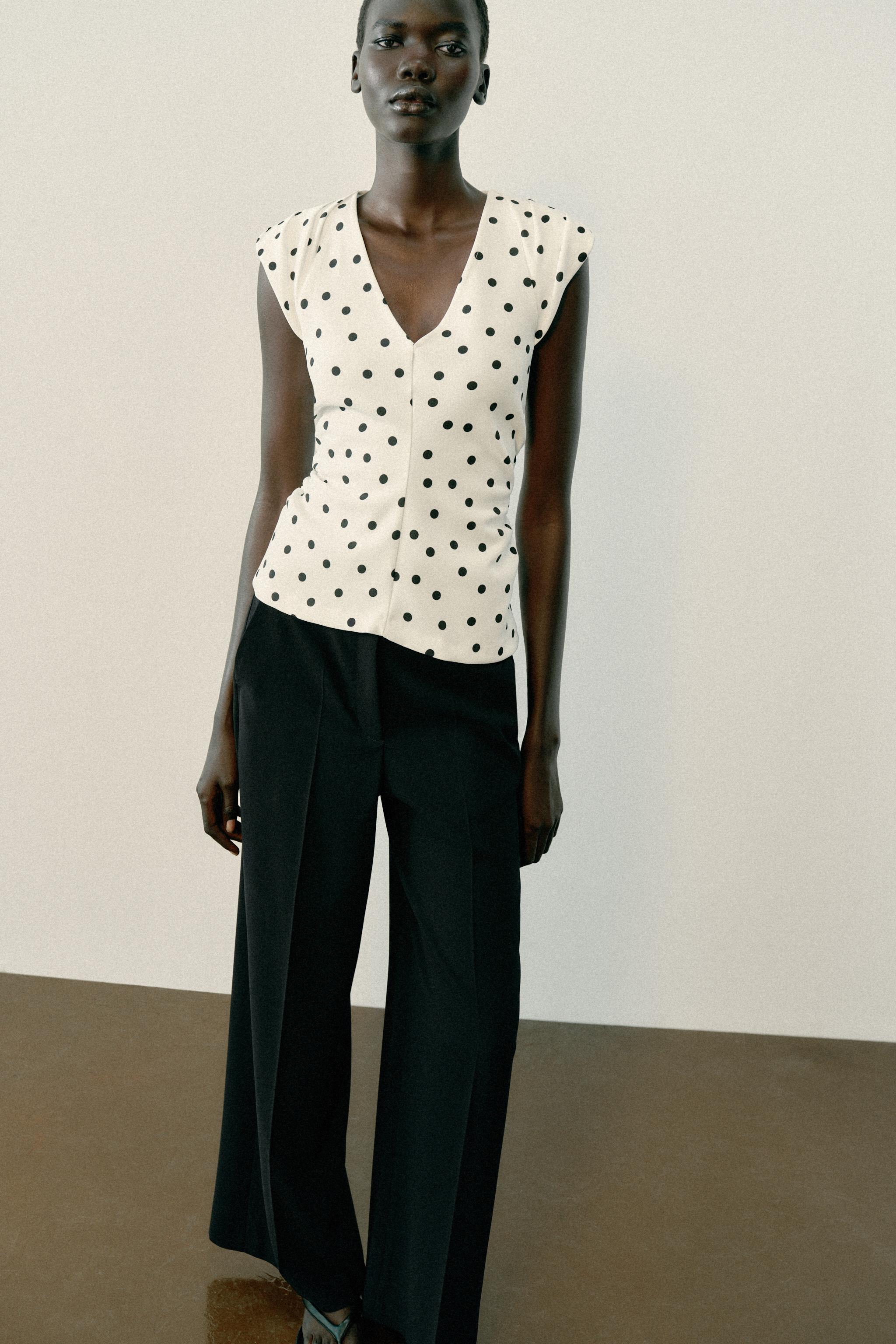 Женские рубашки Zara POLKA DOT SHOULDER PAD TOP — фото 4