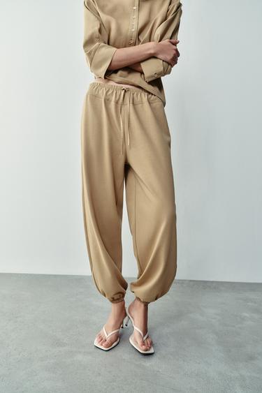 Zara COMBINED JOGGER TROUSERS - taupe brown