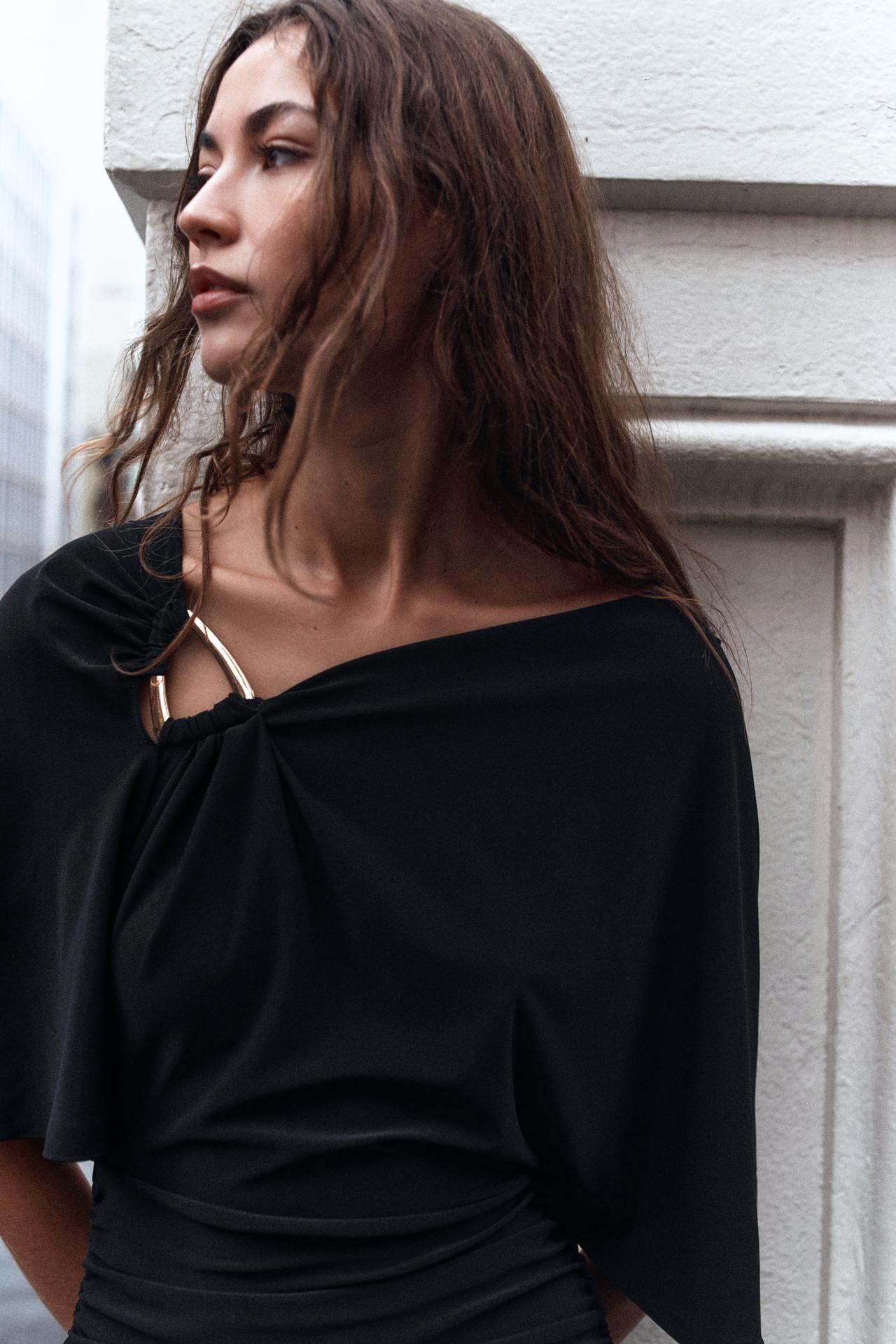 TRIM LONG DRESS — Black