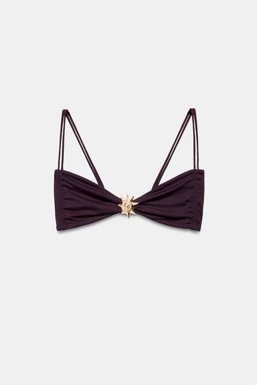 Zaras BIKINITOPP MED VOLANGER OCH SNÄCKA - Brun