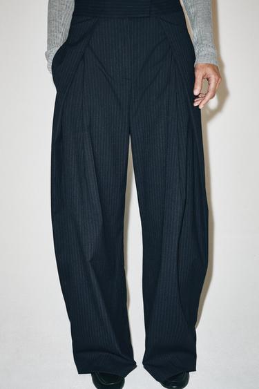 PANTALON À PLIS ET CEINTURE ZW COLLECTION - Bleu marine de Zara