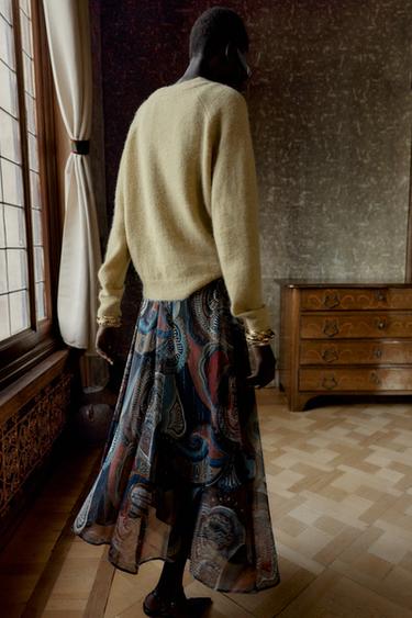 JUPE MI-LONGUE IMPRIMÉE AVEC FIL MÉTALLISÉ ET CEINTURE - Bleu / Bleu marine de Zara - Image 4