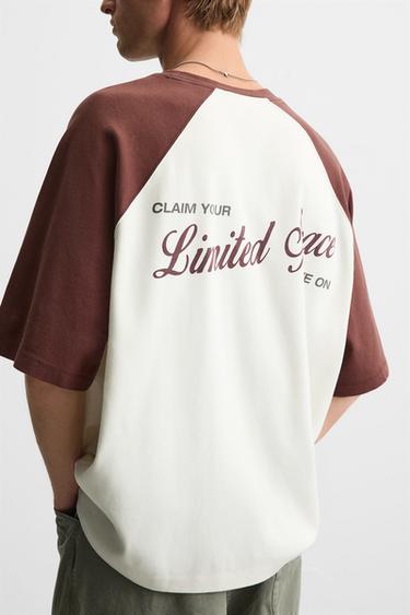 COLOUR BLOCK T-SHIRT WITH SLOGANS - Oyster-white by Zara - Image 5